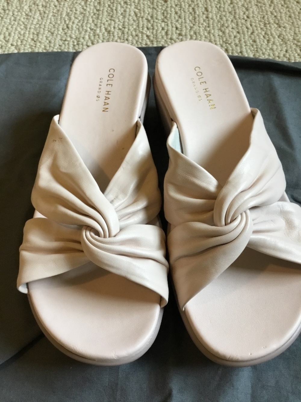 Cole Han Grand ivory leather twist slide sandals